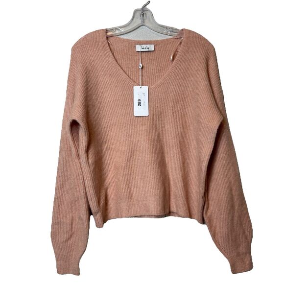 Anthropologie SADIE & SAGE No Risk V-Neck Ribbed Sweater Blush Pink Womens S New - Picture 1 of 9